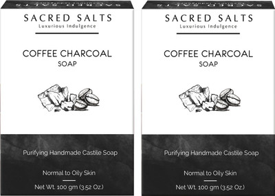 

Sacred Salts Coffee Charcoal Gentle Exfoliating Handmade Castile Soap| 100% Organic Bathing Bar | Nourishing Soap for Face & Body |Set of 2(200 g, Pack of 2)