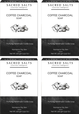 

Sacred Salts Coffee Charcoal Gentle Exfoliating Handmade Castile Soap| 100% Organic Bathing Bar | Nourishing Soap for Face & Body | Set of 4(400 g, Pack of 4)