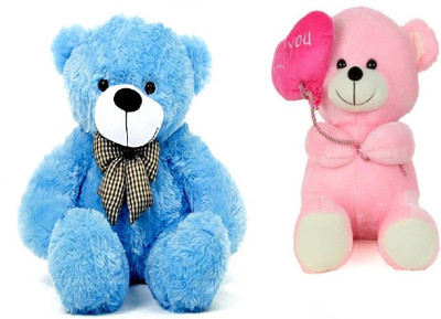 

THE HIGH THINKING TOYS Combo Offer Pack of Two Blue Teddy Bear 3 Feet & Pink Balloon Teddy Bear with I Love You heart 40 cm - 90 cm(Blue)