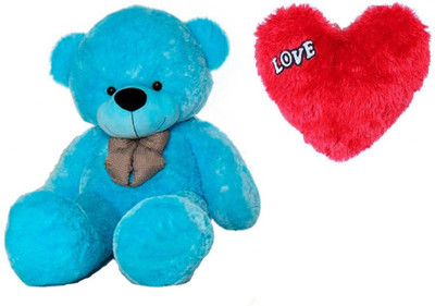 

THE HIGH THINKING TOYS Combo Offer Pack of Two Blue Teddy Bear 3 Feet & Small Red Heart with Love 15 Cm - 90 cm(Blue)