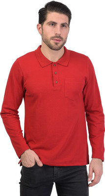 KALT Solid Men Polo Neck Red T-Shirt
