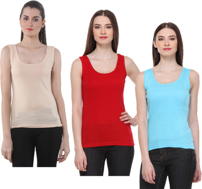 IndiWeaves Casual No Sleeve Solid Women Multicolor Top