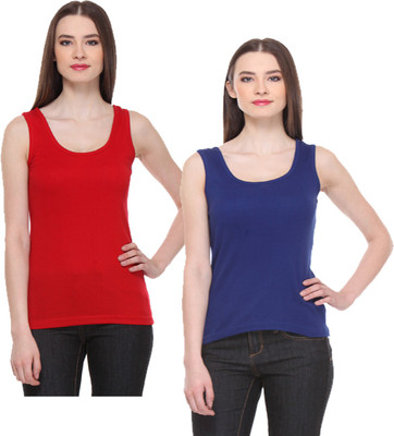 IndiWeaves Casual No Sleeve Solid Women Red, Blue Top