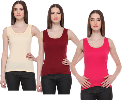 IndiWeaves Casual No Sleeve Solid Women Multicolor Top