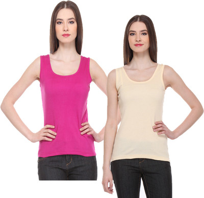 IndiWeaves Casual No Sleeve Solid Women Pink, Beige Top