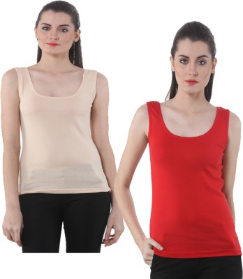 IndiWeaves Casual No Sleeve Solid Women Red, Beige Top