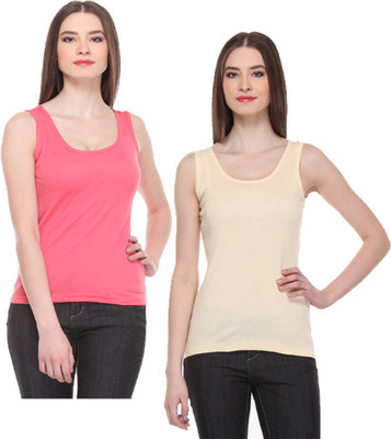 IndiWeaves Casual No Sleeve Solid Women Pink, Beige Top