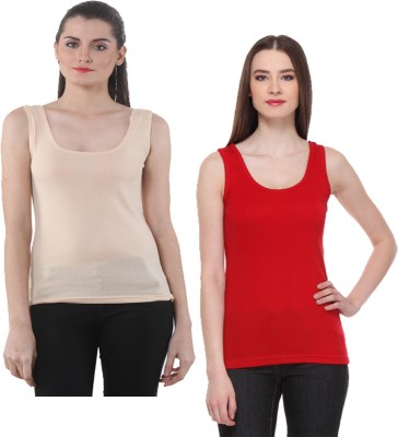 IndiWeaves Casual No Sleeve Solid Women Red, Beige Top