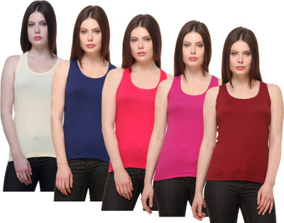 IndiWeaves Casual No Sleeve Solid Women Multicolor Top