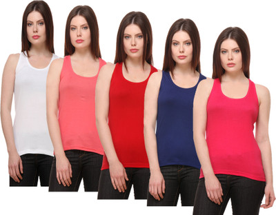 IndiWeaves Casual No Sleeve Solid Women Multicolor Top