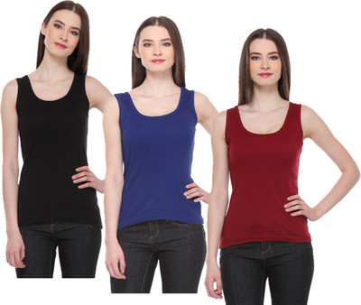 IndiWeaves Casual No Sleeve Solid Women Multicolor Top