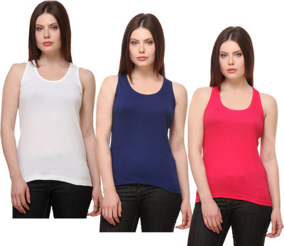 IndiWeaves Casual No Sleeve Solid Women Multicolor Top