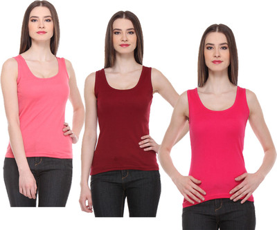 IndiWeaves Casual No Sleeve Solid Women Multicolor Top