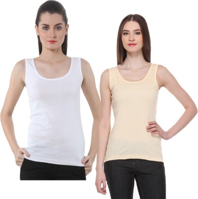 IndiWeaves Casual No Sleeve Solid Women White, Beige Top