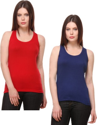 IndiWeaves Casual No Sleeve Solid Women Red, Blue Top