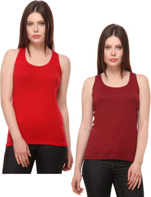 IndiWeaves Casual No Sleeve Solid Women Red, Maroon Top