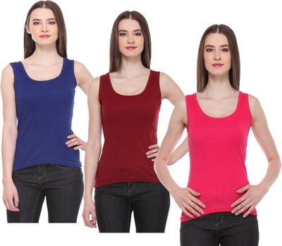 IndiWeaves Casual No Sleeve Solid Women Multicolor Top