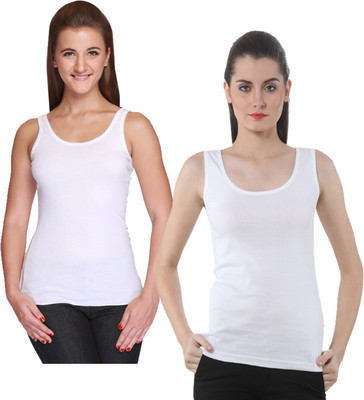 IndiWeaves Casual No Sleeve Solid Women White Top