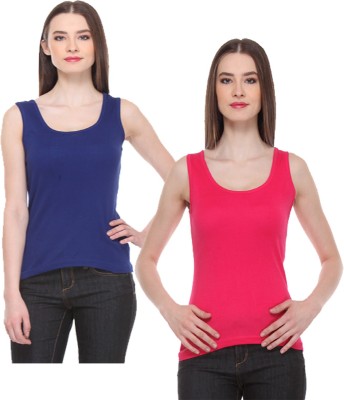 IndiWeaves Casual No Sleeve Solid Women Blue, Pink Top