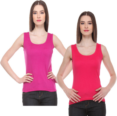 IndiWeaves Casual No Sleeve Solid Women Pink Top