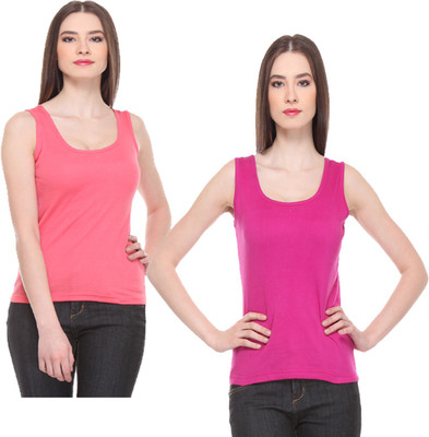 IndiWeaves Casual No Sleeve Solid Women Pink Top