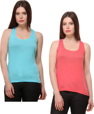 IndiWeaves Casual No Sleeve Solid Women Light Blue, Pink Top