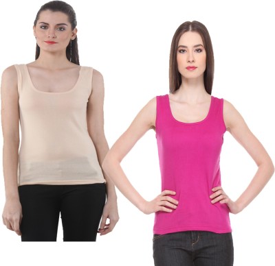 IndiWeaves Casual No Sleeve Solid Women Pink, Beige Top