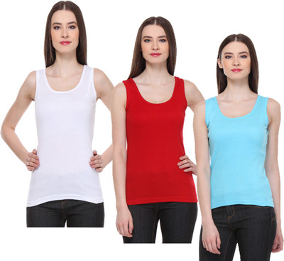 IndiWeaves Casual No Sleeve Solid Women Multicolor Top