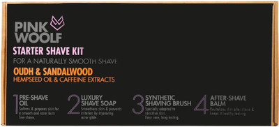 

Pink Woolf Starter Shave Kit, Includes Pre Shave Oil, Shaving Soap & Brush, and After Shave Travel Shaving Kit(Black)