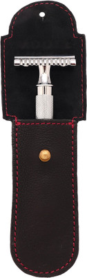 

Pink Woolf Leather Razor Cover - Ideal for your DE Safety Razor, Black Travel Shaving Bag(Black)