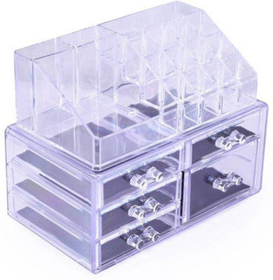 

Bold & Beautiful Acrylic Jewellery & Cosmetic Storage Display Boxes Double Layer Beauty Vanity Jewellery Clear Acrylic Stand and organizer Drawer Makeup & Jewellery Vanity Box(White)