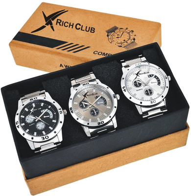 

Rich Club Pack of 3 Metallic Strap Casual Combo Watch - For Men