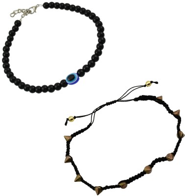 HIGH TRENDZ Evil Eye Bead And Black Thread Single Anklets Combo Pack Fabric, Glass, Copper Anklet(Pack of 2)