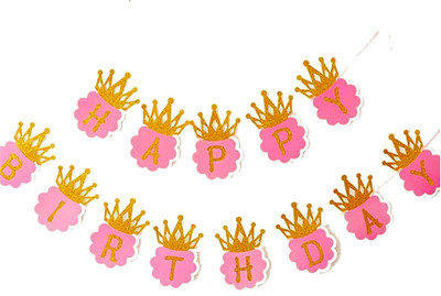 

Art Bundle Birthday or Party Theme Paper Craft Item, Princess Glitter Happy Birthday Crown Banner For Girls Birthday Decoration Banner(10 ft, Pack of 1)