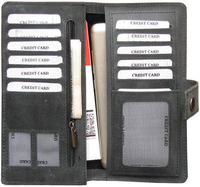 

ABYS Women Grey Genuine Leather Wrist Wallet(9 Card Slots)