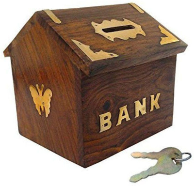 

craft kings Brown Wooden Piggy Bank Coin Bank(Brown)
