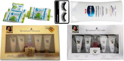 

catherine Eyelashes with Shahnaz Husain Gold & Diamond Facial Kit, vaseline intensive care body lotion with magic napkin pack of 4(Set of 8)