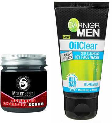 

MISTER BEARD ACTIVATED CHARCOAL SCRUB WITH OIL CLEAR FACEWASH(Set of 2)
