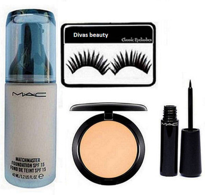 

divas beauty Eyelashes & Matchmaster Foundation & Mac Compact & Mac Eyeliner(Set of 4)