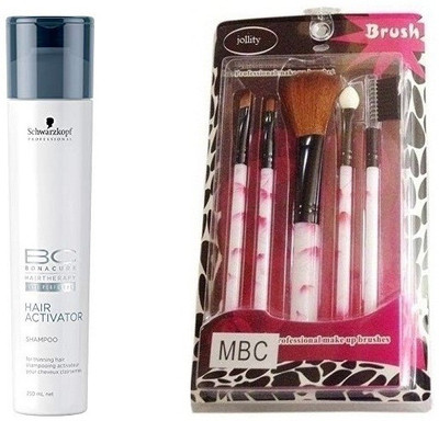 

jollity Make Up Brush Set Of 5 And Schwarzkopf Hair Activator Shampoo 250 Ml(Set of 2)
