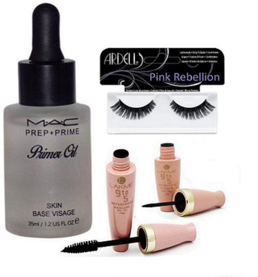 

Pink Rebellion Eyelashes & Mac Prep+Prime Primer Oil With Lakme 9 To 5 Waterproof Eyeliner+Mascara(Set of 4)