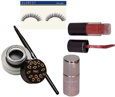 

glorist Eyelashes, Fluidline Eyeliner, Lipgloss Of Mac, Mirror Nail Paint(Set of 4)