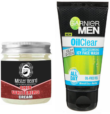 

MISTER BEARD SKIN WHITENING CREAM WITH OIL CLEAR FACEWASH(Set of 2)