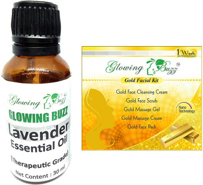 

Glowing Buzz Combo of lavender essential oil and gold facial kit(Set of 2)