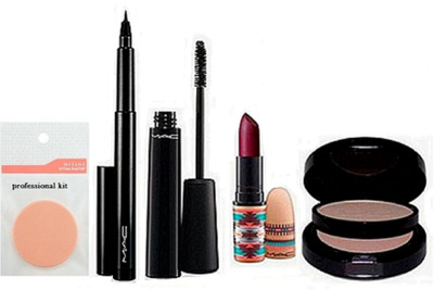 

Professional kit Sponge puff & Mac Pressed Powder Two Way Compact, Matte Finish Lipstick and Mac pencil eyeliner and mascara(Set of 5)