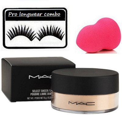 

pro long wear combo Eyelashes, Sponge Puff, Mac Loose Powder(Set of 3)