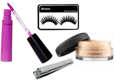 

BRUTUS Eyelashes, Mac Select Sheer Loose Powder, Purple Lipgloss, Nail Cutter(Set of 4)