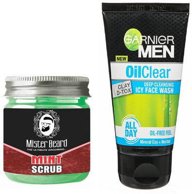 

Mister Beard MINT SCRUB WITH GARNIER OIL CLEAR FACEWASH(Set of 2)