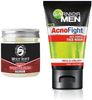 

MISTER BEARD SKIN WHITENING SCRUB WITH GARNIER ACNO FIGHT FACEWASH(Set of 2)