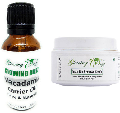 

Glowing Buzz Combo of macademia essential oil and insta tan removal scrub(Set of 2)